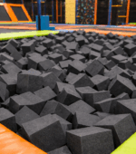 Grey foam cubes in a trampolinepark